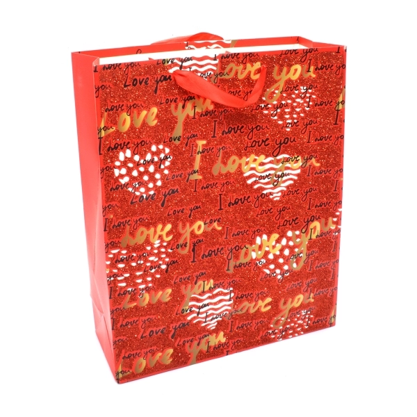 Set 12 Pungi Cadou model i love you rosu 26x32x10cm