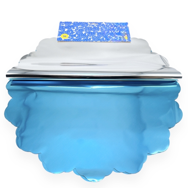 Celofan Rotund 50CM Metalizat Aqua cu Argintiu