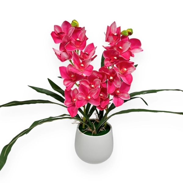 Ghiveci cu 2 Fire Orhidee Cymbidium Artificiala In Ghiveci  - Siclam